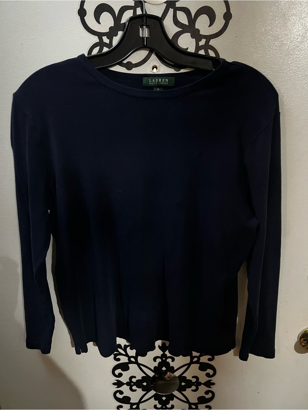 Lauren Ralph Lauren Cotton-Blend Long-Sleeve Top Blue 1X